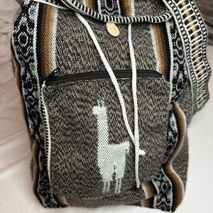 Authentic Handwoven with Natural Alpha Wool Peruvian Backpack with llama design.